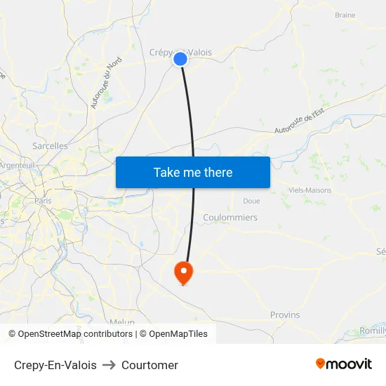 Crepy-En-Valois to Courtomer map
