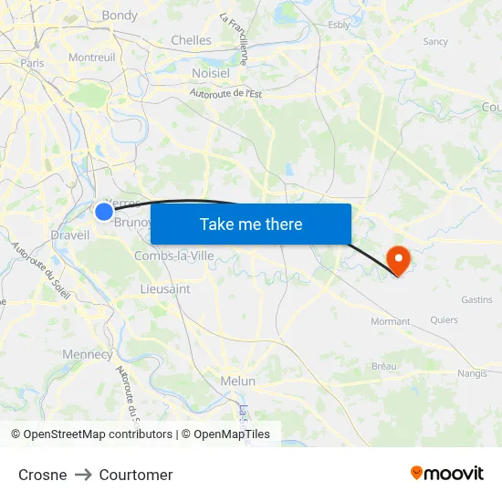 Crosne to Courtomer map