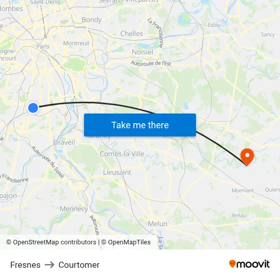 Fresnes to Courtomer map