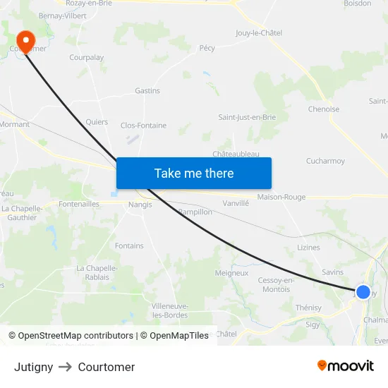 Jutigny to Courtomer map