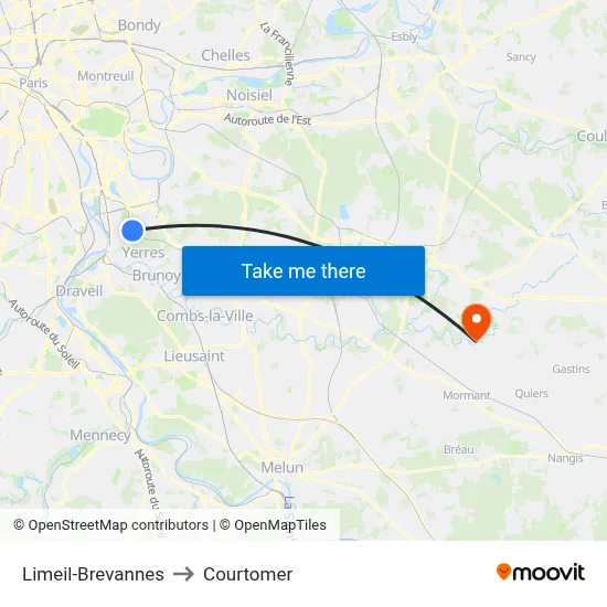 Limeil-Brevannes to Courtomer map