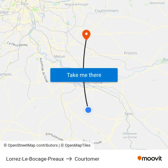 Lorrez-Le-Bocage-Preaux to Courtomer map
