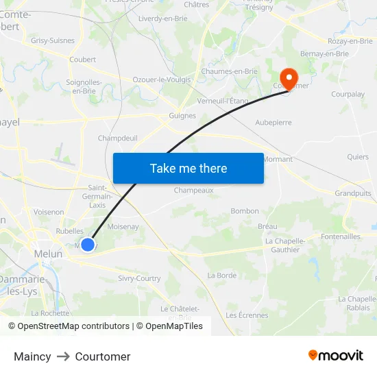 Maincy to Courtomer map