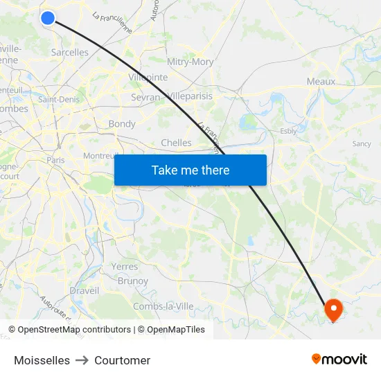 Moisselles to Courtomer map
