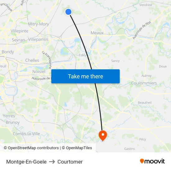 Montge-En-Goele to Courtomer map