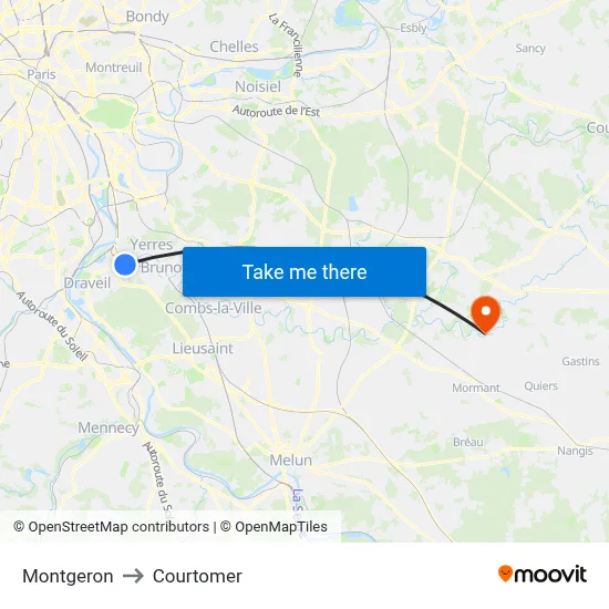 Montgeron to Courtomer map