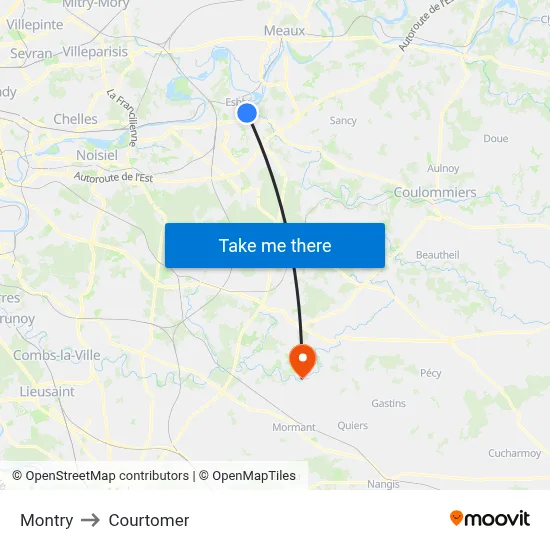Montry to Courtomer map