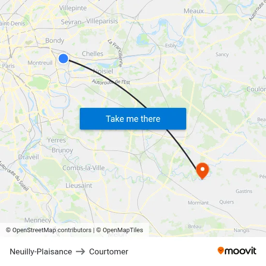 Neuilly-Plaisance to Courtomer map