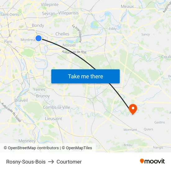 Rosny-Sous-Bois to Courtomer map