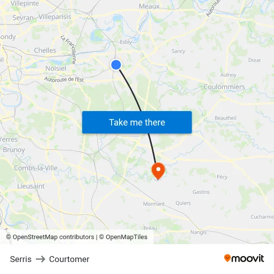 Serris to Courtomer map