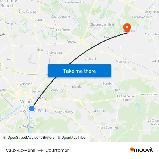 Vaux-Le-Penil to Courtomer map