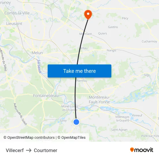 Villecerf to Courtomer map