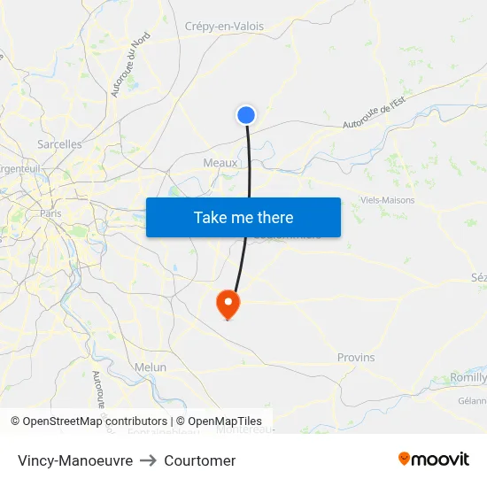 Vincy-Manoeuvre to Courtomer map