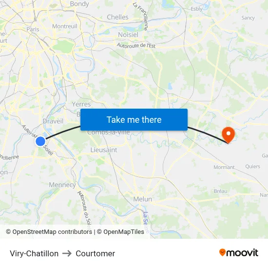 Viry-Chatillon to Courtomer map