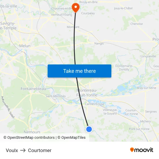 Voulx to Courtomer map