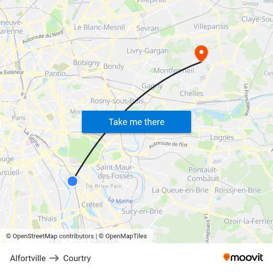 Alfortville to Courtry map