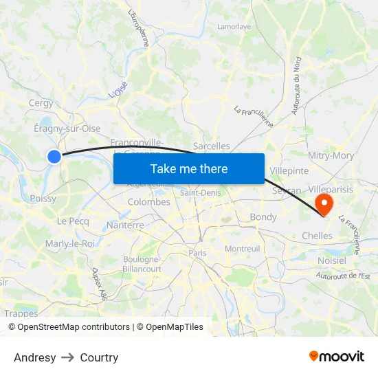 Andresy to Courtry map