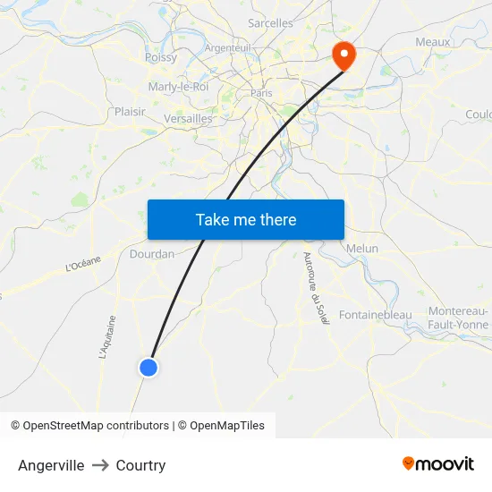 Angerville to Courtry map