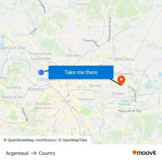 Argenteuil to Courtry map