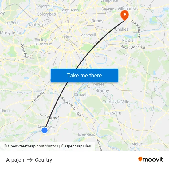 Arpajon to Courtry map
