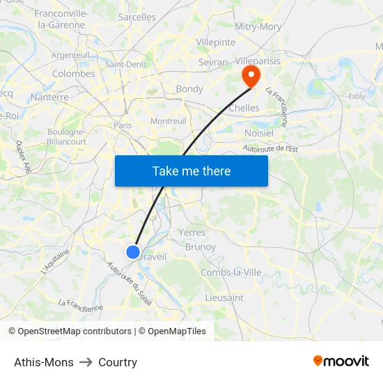 Athis-Mons to Courtry map