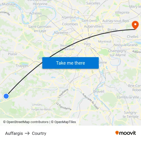 Auffargis to Courtry map