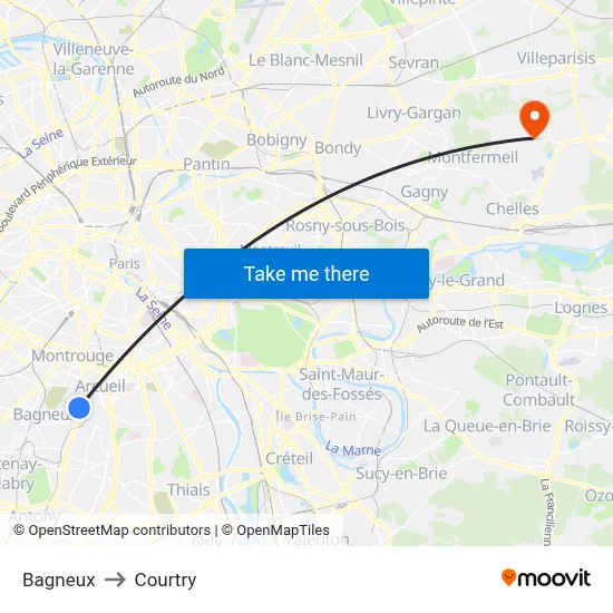 Bagneux to Courtry map