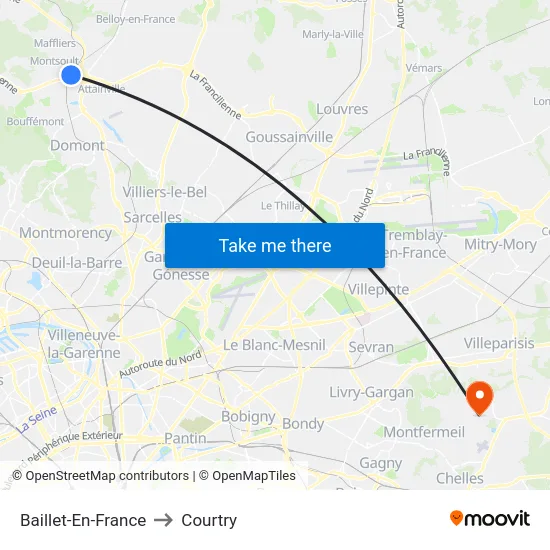 Baillet-En-France to Courtry map