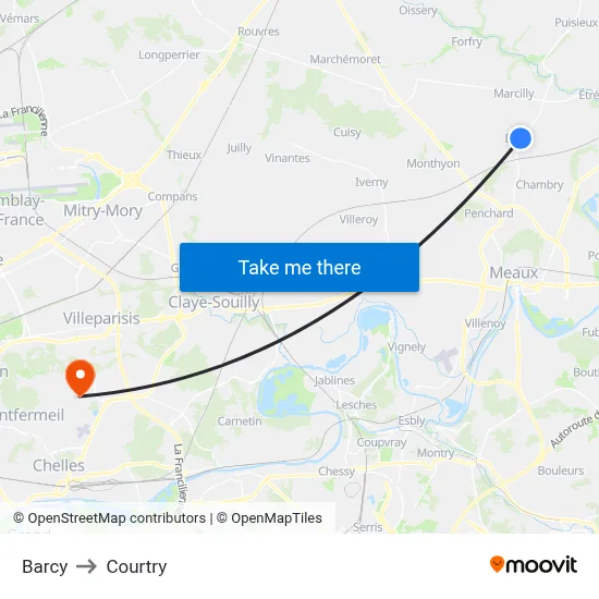 Barcy to Courtry map