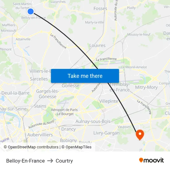 Belloy-En-France to Courtry map