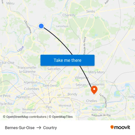 Bernes-Sur-Oise to Courtry map