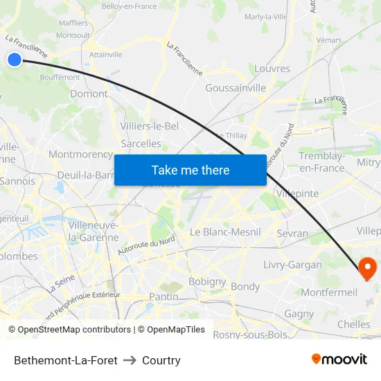 Bethemont-La-Foret to Courtry map