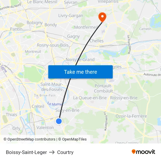 Boissy-Saint-Leger to Courtry map