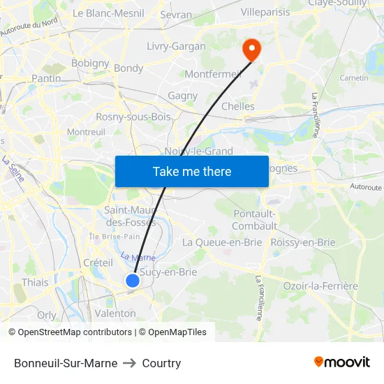 Bonneuil-Sur-Marne to Courtry map