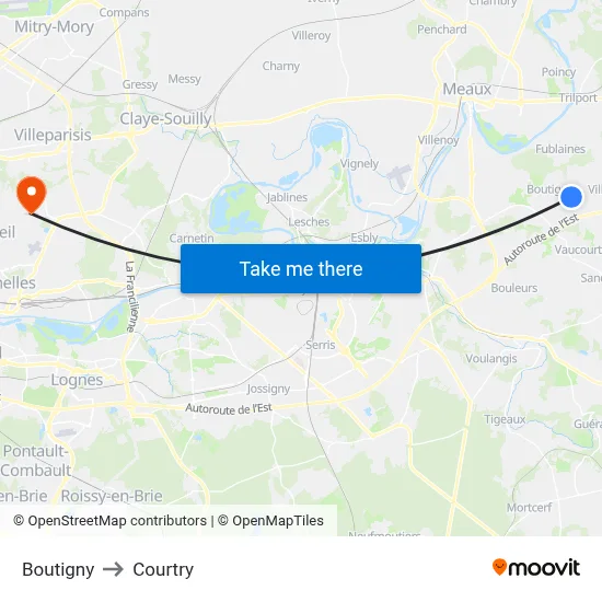 Boutigny to Courtry map
