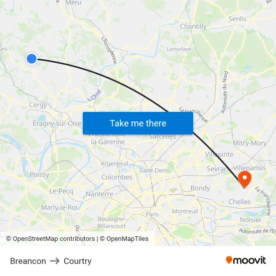Breancon to Courtry map