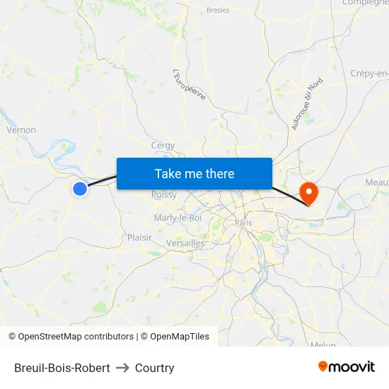 Breuil-Bois-Robert to Courtry map