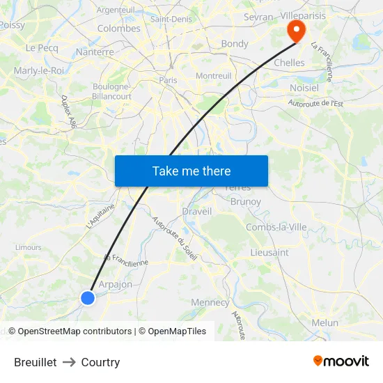 Breuillet to Courtry map