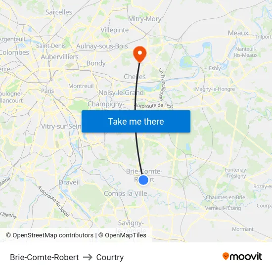 Brie-Comte-Robert to Courtry map
