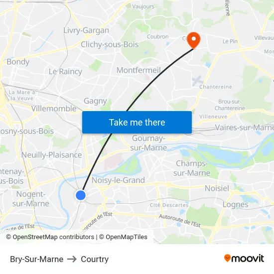 Bry-Sur-Marne to Courtry map