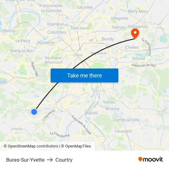 Bures-Sur-Yvette to Courtry map