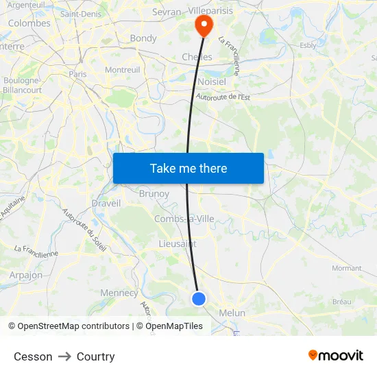 Cesson to Courtry map