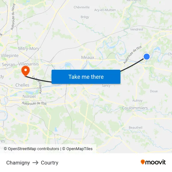 Chamigny to Courtry map