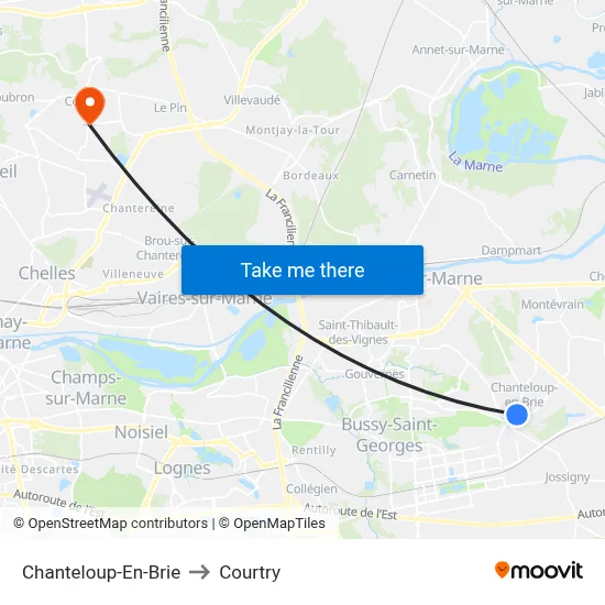 Chanteloup-En-Brie to Courtry map