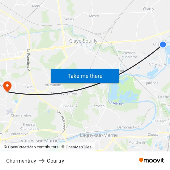Charmentray to Courtry map