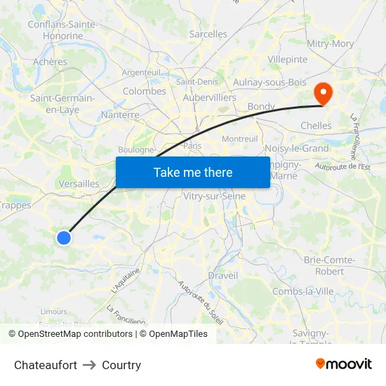 Chateaufort to Courtry map