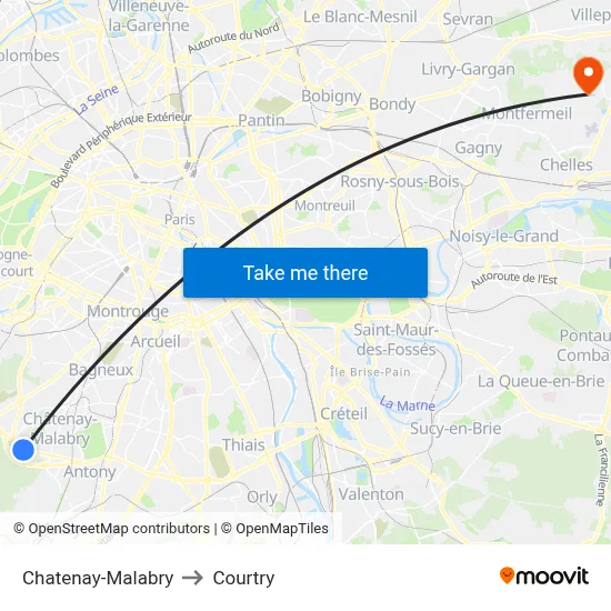 Chatenay-Malabry to Courtry map