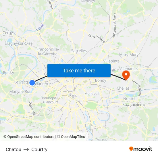 Chatou to Courtry map