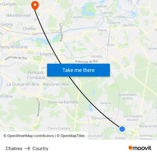 Chatres to Courtry map