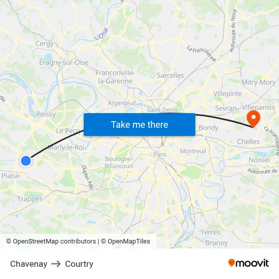 Chavenay to Courtry map